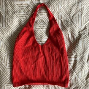 Bright red halter crop top, size small